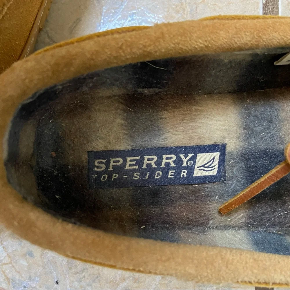 Sperry House Shoes Loafer Slippers Top Sider Fleece Lined Leather Lounge M8 W10